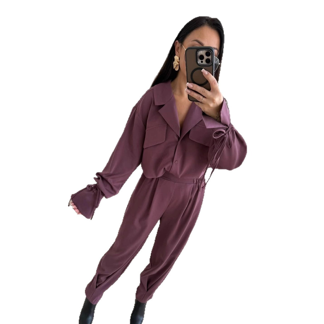 Damen Zweiteiliges Loungewear-Set mit Oversized-Bluse, Pattentaschen, Kordelmanschetten und hochtaillierter Jogpant Nord Taschen