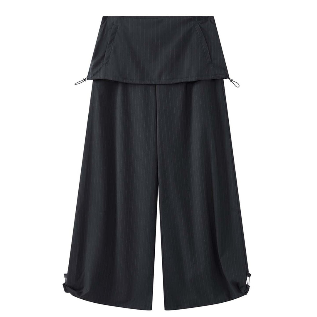 Damen Weite Nadelstreifen-Hose mit Überrock und Kordelzug Nord Taschen
