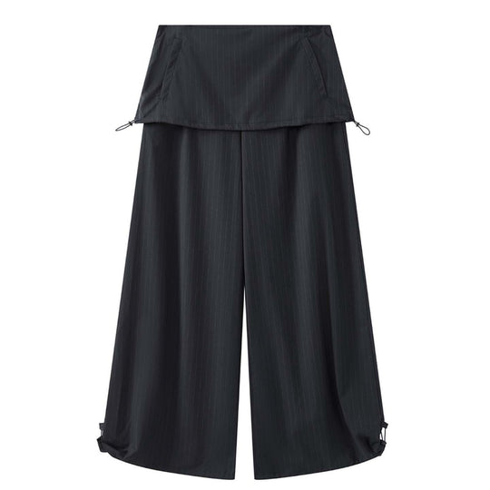 Damen Weite Nadelstreifen-Hose mit Überrock und Kordelzug Nord Taschen
