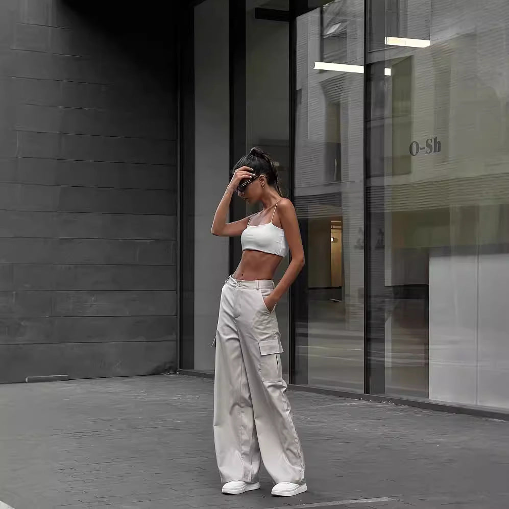 Damen Weite High-Waist Cargo-Hose mit Oversized-Silhouette und Klappentaschen Nord Taschen