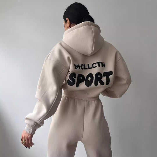 Damen Cropped Kapuzenpullover und High‑Waist Jogginghose Lounge‑Set aus Baumwollfleece Nord Taschen