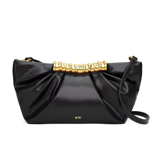 Damen Clutch mit dekorativer Faltoptik und goldenem Griff Nord Taschen