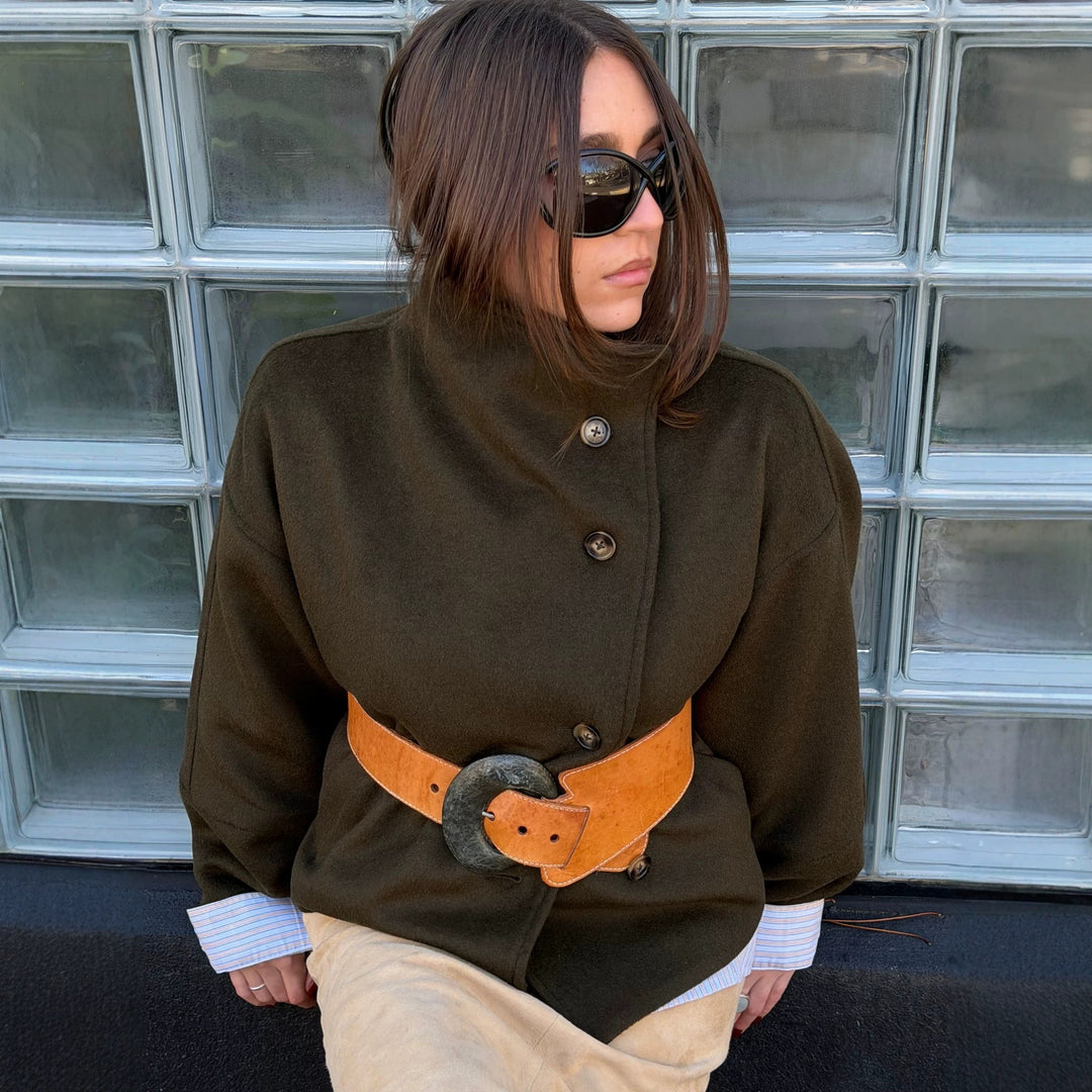 Damen Kurzer Wollmix‑Mantel mit asymmetrischer Knopfleiste und Stehkragen Nord Taschen