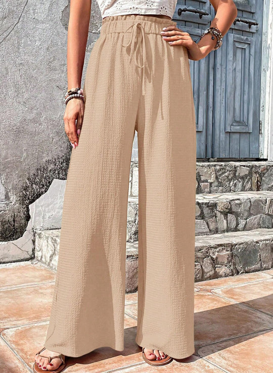 Damen Leichtgewichtige Palazzo-Hose mit Crinkle-Struktur, hohem Smockbund und Kordelzug Nord Taschen