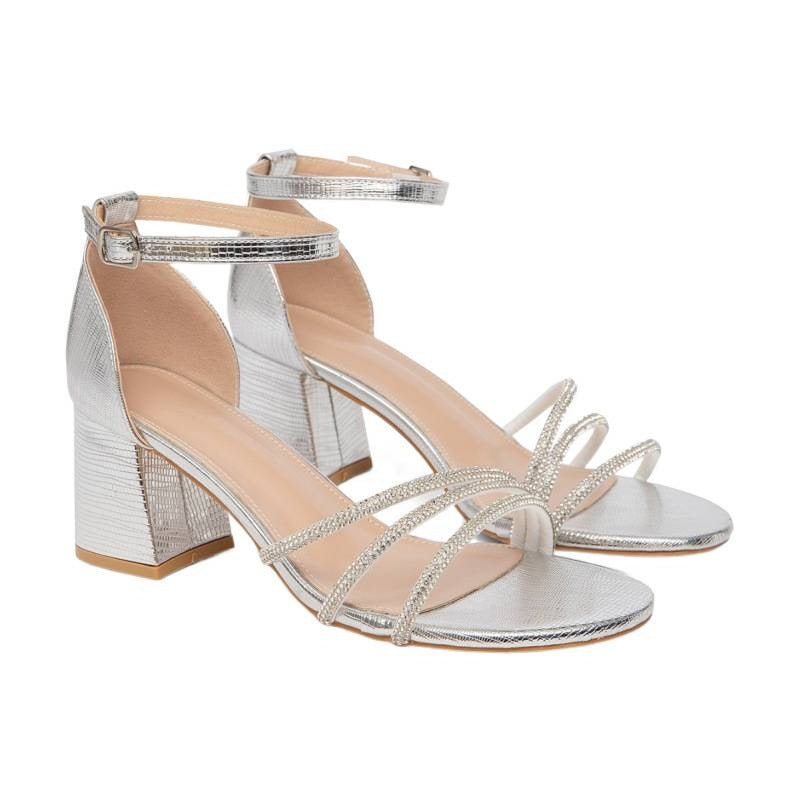 Damen elegante Riemchen-Sandalen mit glitzernden Akzenten und breitem Blockabsatz