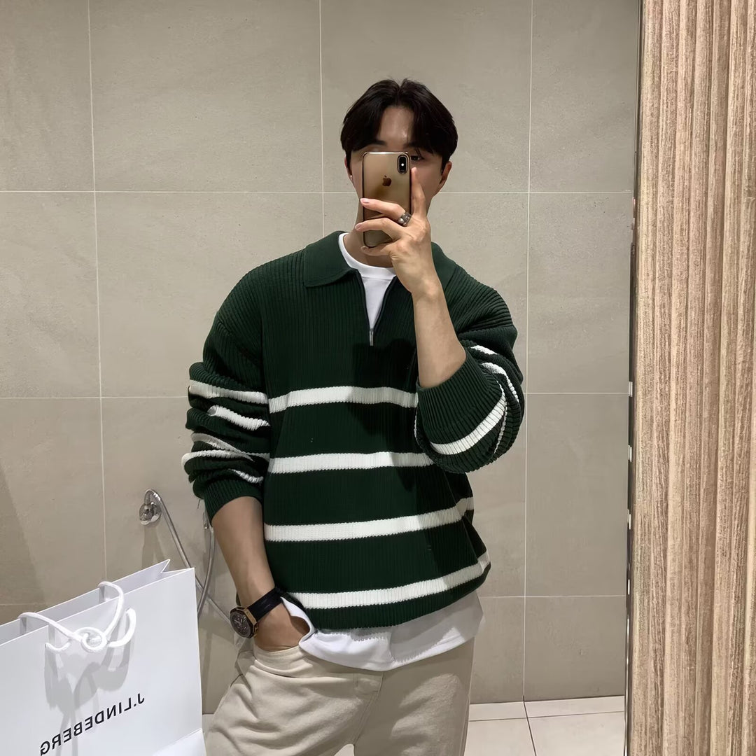 Herren Modischer Kurzarm Pullover mit Streifen Nord Taschen