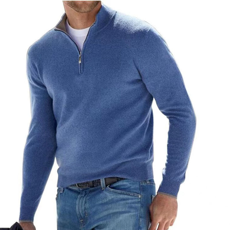 Herren Feiner Strickpullover mit kurzem Reißverschluss und Troyerkragen Nord Taschen