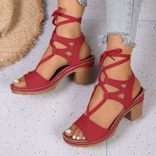 Damen Plateau Sandalen mit modischem Schnürdesign und komfortablem Blockabsatz
