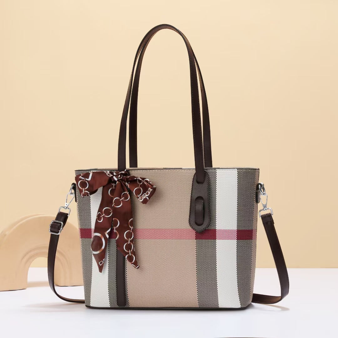 Damen elegante Shopper-Tasche mit modischem Karomuster und abnehmbarem Schal Nord Taschen
