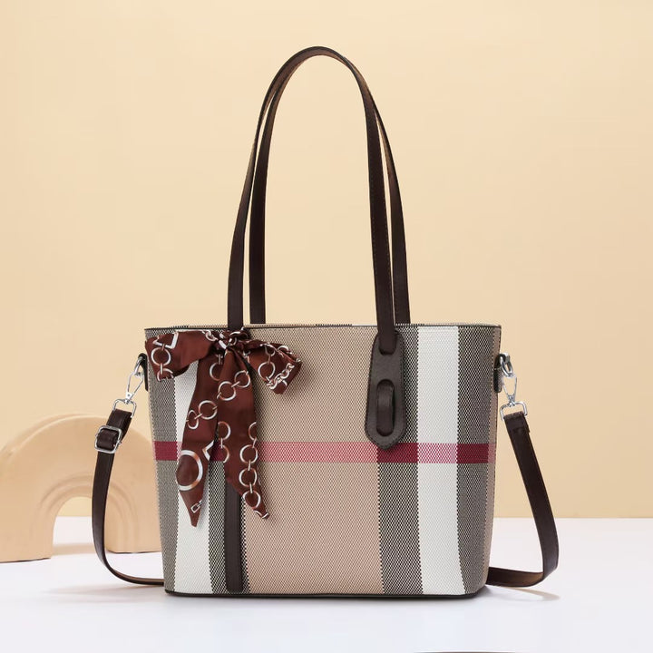Damen elegante Shopper-Tasche mit modischem Karomuster und abnehmbarem Schal Nord Taschen