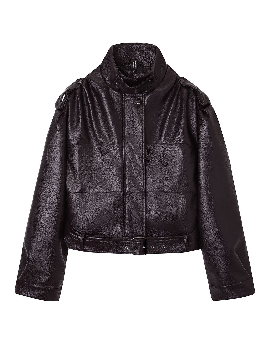 Damen Kurzjacke im Utility-Look aus strukturierter Kunstlederoptik mit hohem Stehkragen und verstellbarem Taillengürtel Nord Taschen