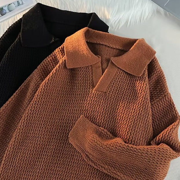 Herren Modischer Grobstrickpullover mit V-Ausschnitt und Schulterüberschuss Nord Taschen