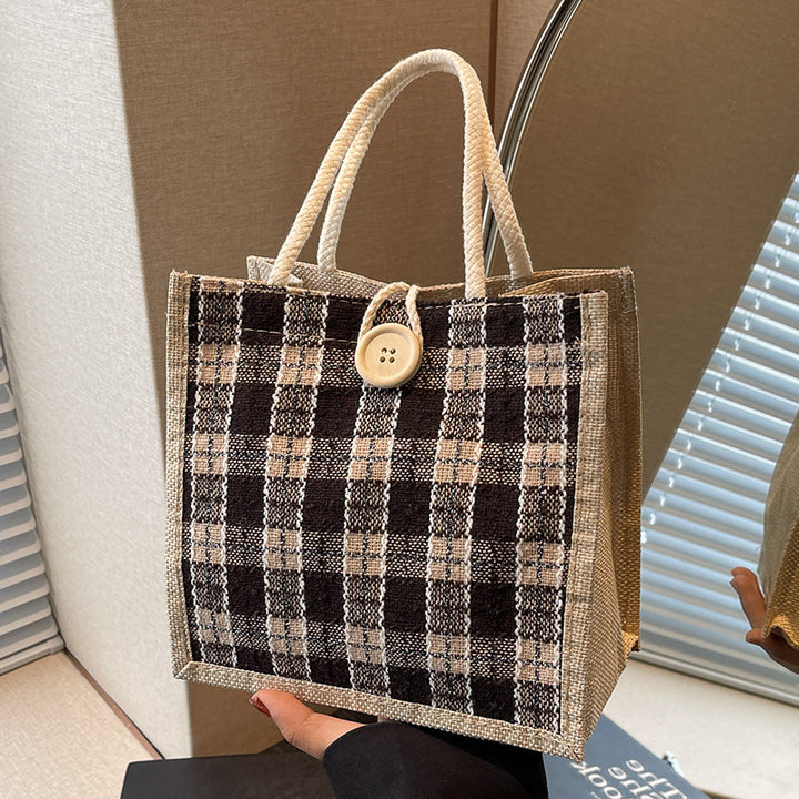 Damen Jute-Umhängetasche mit modernem Karomuster Nord Taschen