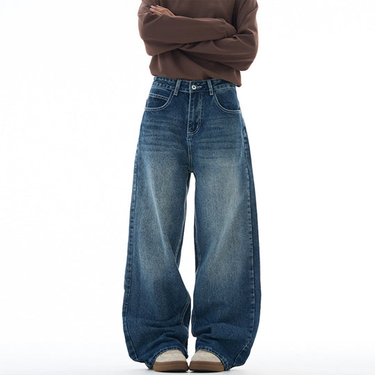 Damen Extraweite Highwaist-Palazzo-Jeans aus Vintage-Denim mit gerundetem Saum Nord Taschen