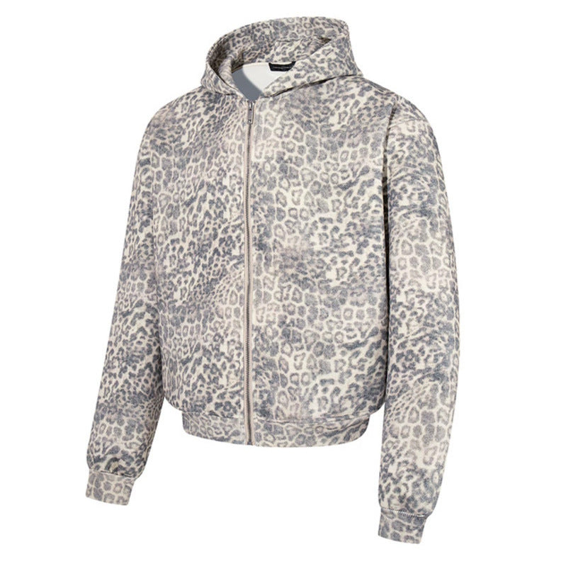 Damen Zip-Hoodie im soften Velours mit allover-Leo-Jacquard Nord Taschen