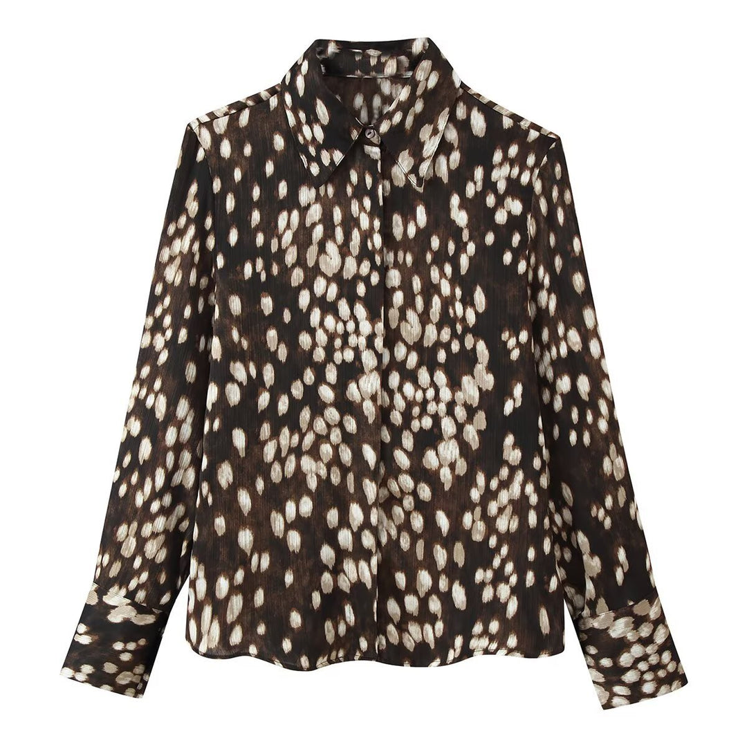 Damen Seidenähnliche Hemdbluse mit Tupfen-Print und verdeckter Knopfleiste Nord Taschen