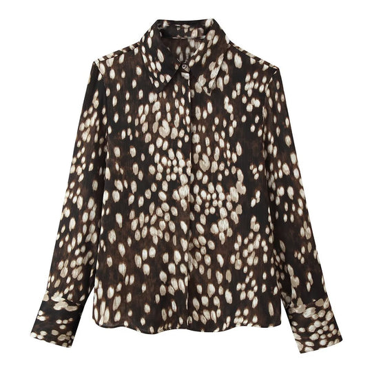 Damen Seidenähnliche Hemdbluse mit Tupfen-Print und verdeckter Knopfleiste Nord Taschen