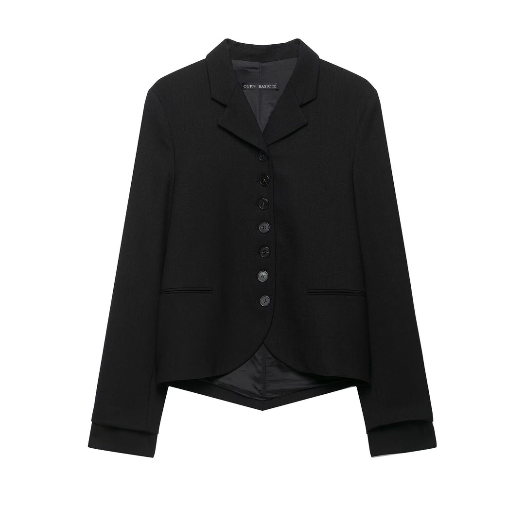 Damen Kurzer taillierter Blazer mit asymmetrischem Saum und durchgehender Knopfleiste Nord Taschen