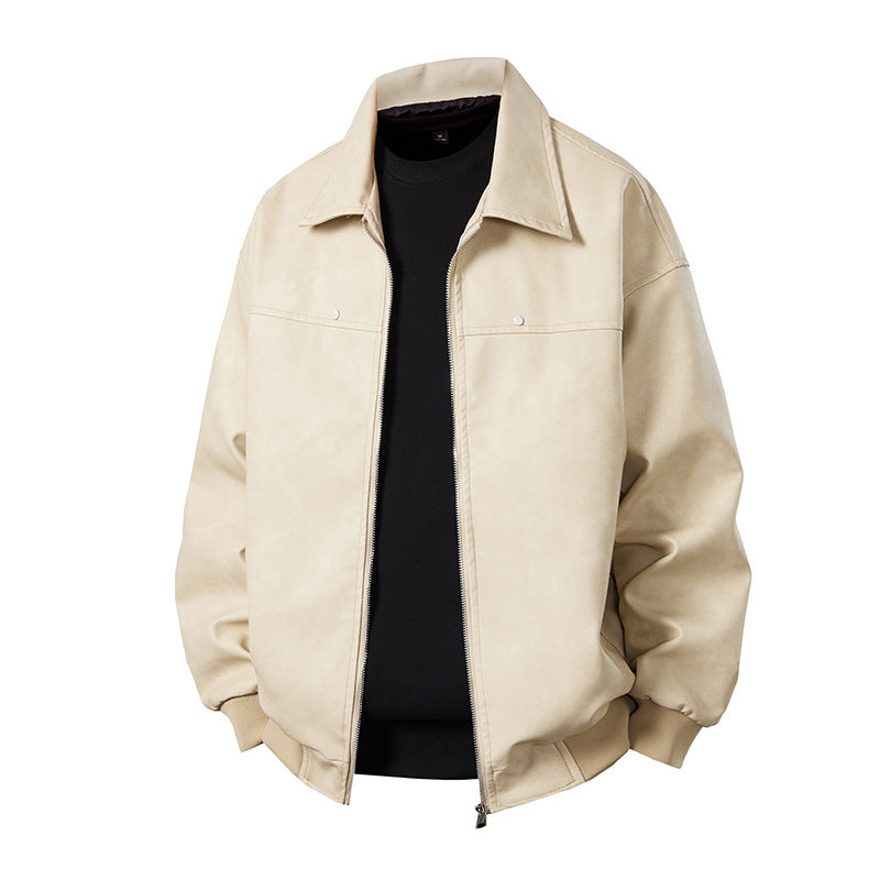 Herren Boxy-Suede-Überhemdjacke mit glatter Veloursleder‑Optik, verdecktem Reißverschluss & elastischen Bündchen Nord Taschen