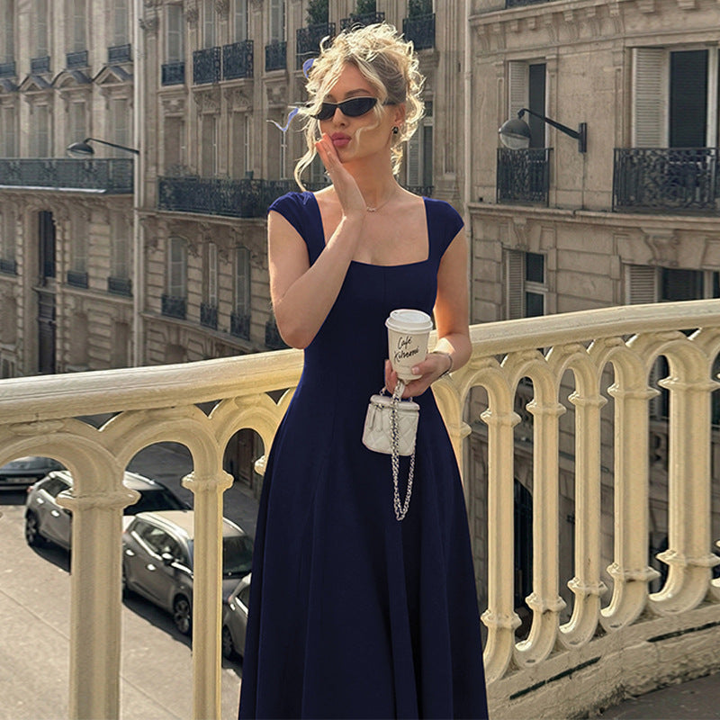 Damen Elegantes Maxikleid mit quadratischem Ausschnitt und fließendem Rock