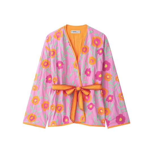 Damen Bestickter Kimono‑Blouson mit Taillenband Nord Taschen