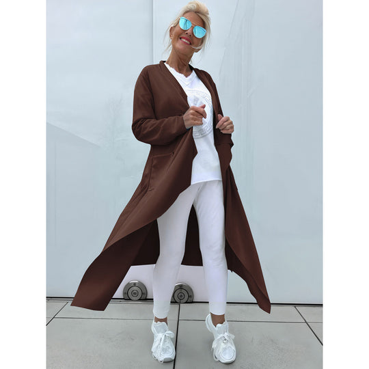Damen Langer Fließender Longcardigan mit Wasserfall-Saum und Eingrifftaschen Nord Taschen