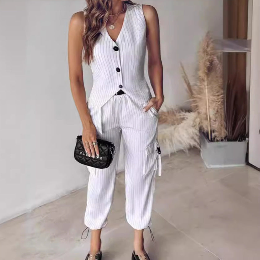 Damen Elegantes Zweiteiler-Set mit Weste und sportlichen Hosen