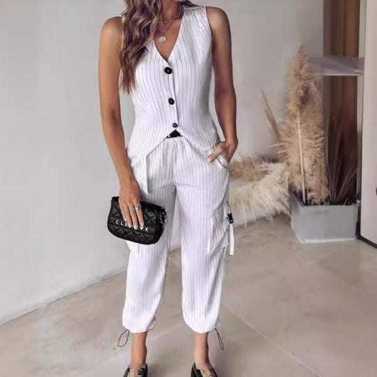 Damen Elegantes Zweiteiler-Set mit Weste und sportlichen Hosen