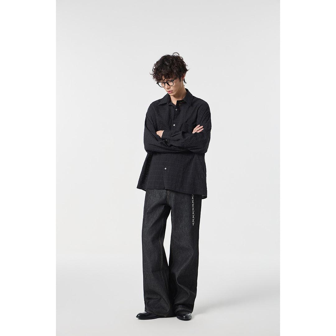 Herren Oversize Baumwoll-Leinen-Gauze-Hemd mit Brusttasche und Kentkragen Nord Taschen