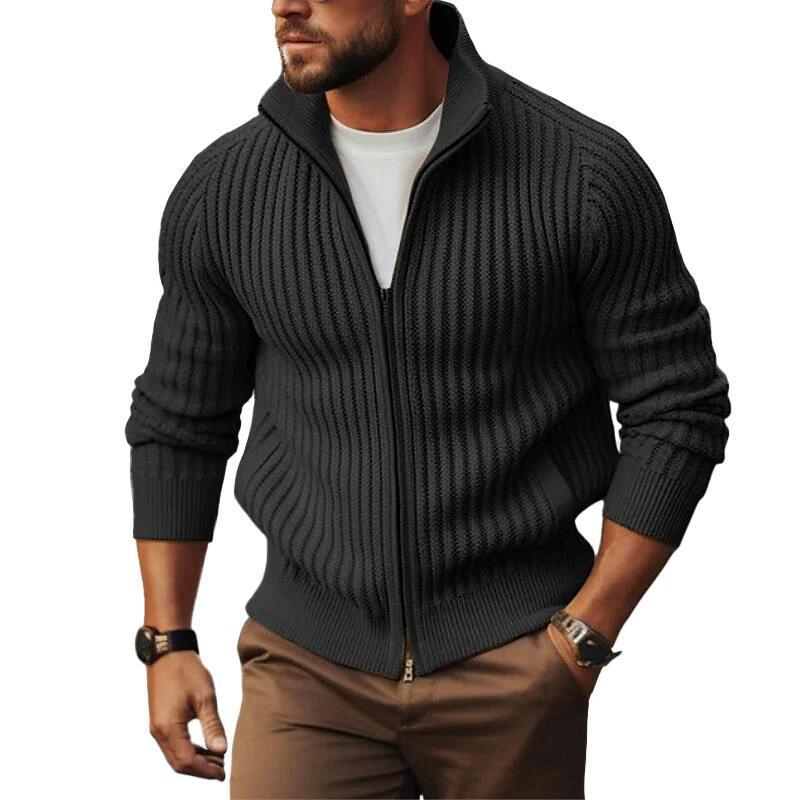 Herren Strickjacke mit modernen Rippdetails und durchgehendem Reißverschluss