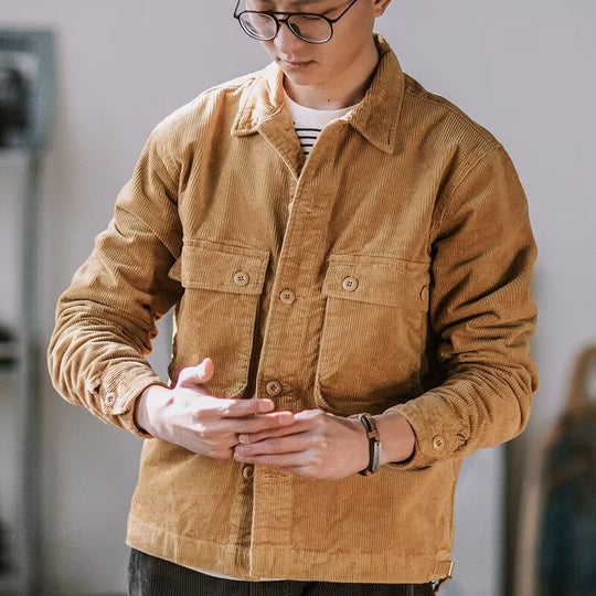 Herren Robustes Kord-Overshirt im Worker-Look mit aufgesetzten Pattentaschen Nord Taschen