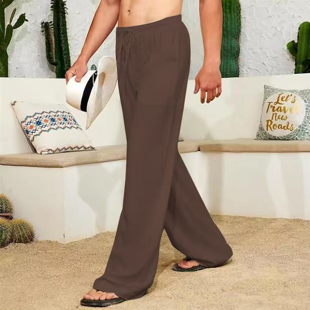 Herren weite Leinenhose mit Tunnelzug, aufgesetzten Seitentaschen und Relaxed-Fit Nord Taschen