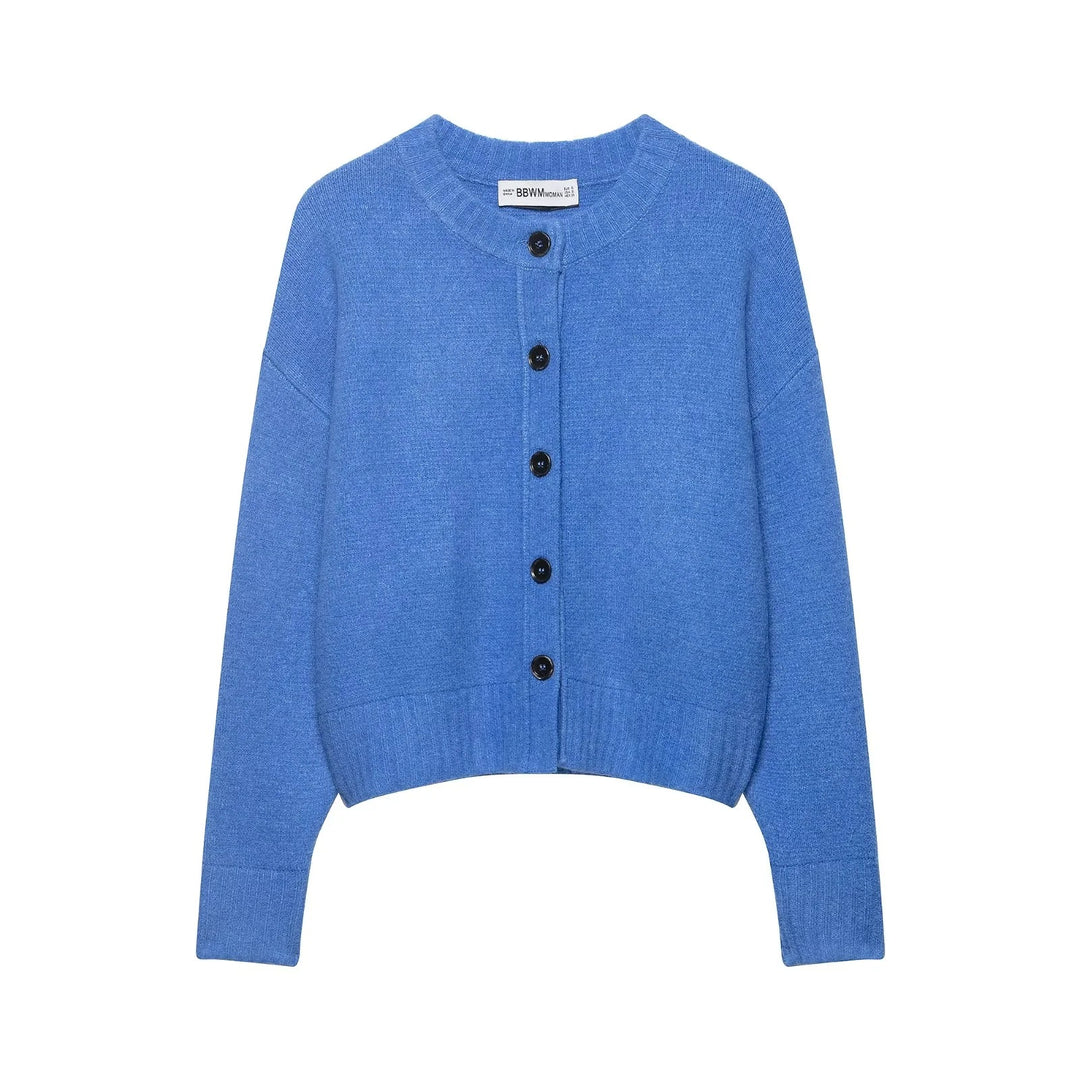 Damen Cropped-Cardigan mit kastiger Silhouette, Rippenbund und Rundhalsausschnitt Nord Taschen
