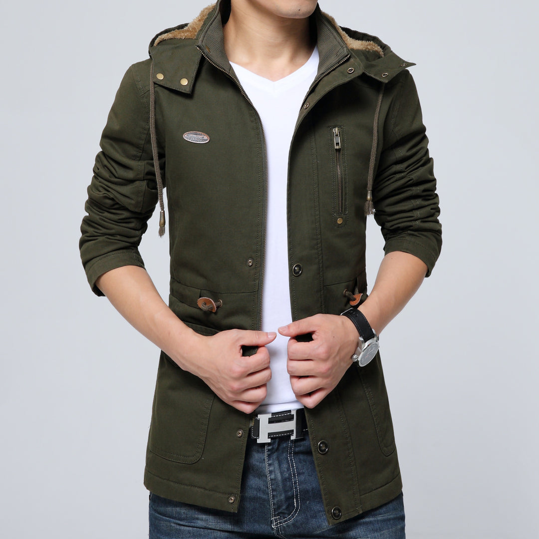 Herren leichter Utility-Parka mit Kapuze, Teddyfutter im Kragen und vertikaler Reißverschlusstasche Nord Taschen