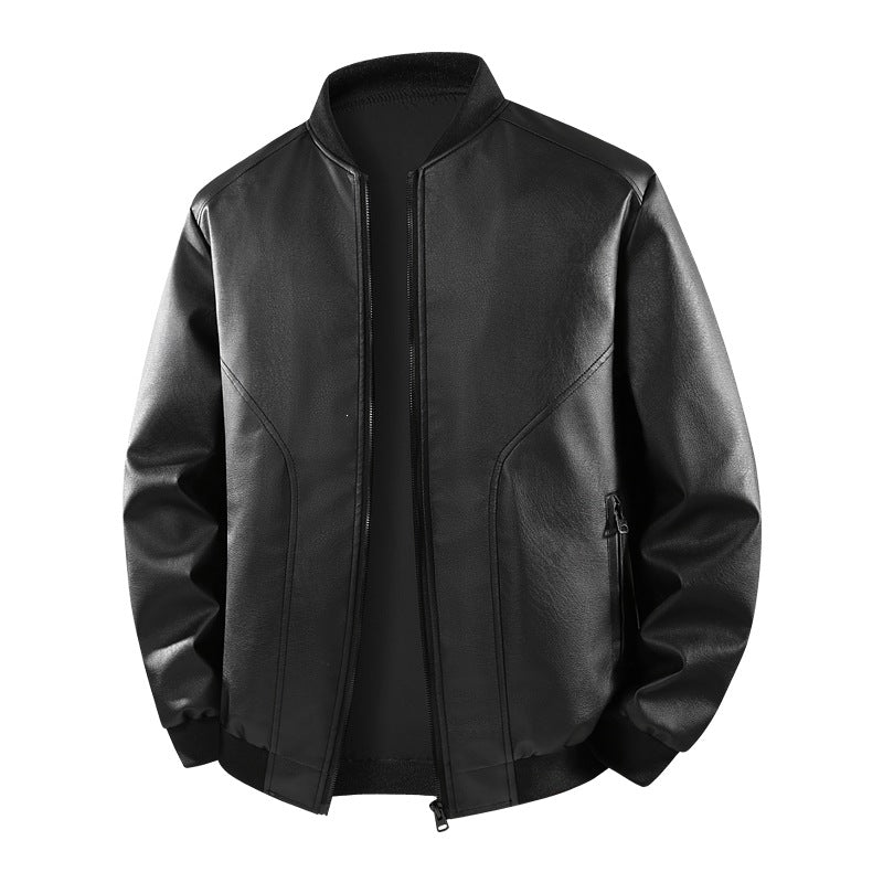 Herren Lederbomberjacke mit schmalem Stehkragen, verdecktem Reißverschluss und minimalistischen Ziernähten Nord Taschen