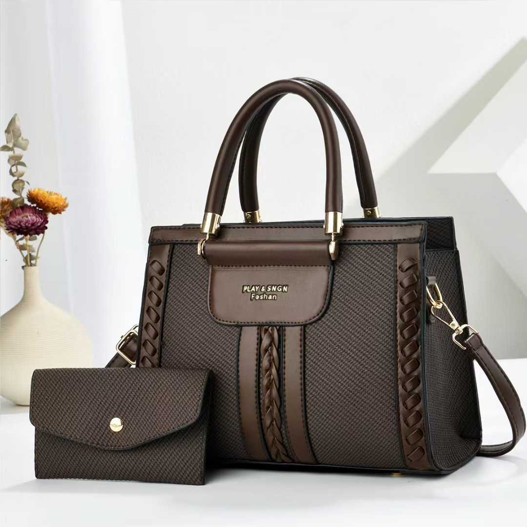 Damen elegante Handtasche im raffinierten Flechtlook mit abnehmbarer Clutch Nord Taschen