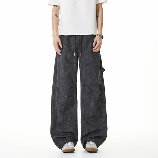 Damen Weite Leinenoptik Cargo-Bundhose mit Tunnelzug, Knieabnähern und asymmetrischer Seitentasche Nord Taschen