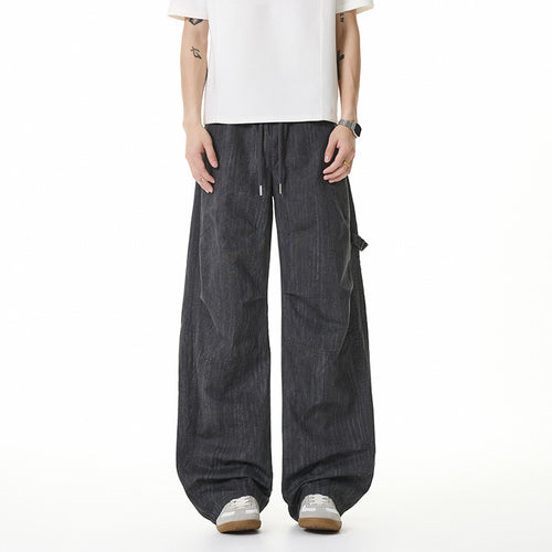 Damen Weite Leinenoptik Cargo-Bundhose mit Tunnelzug, Knieabnähern und asymmetrischer Seitentasche Nord Taschen