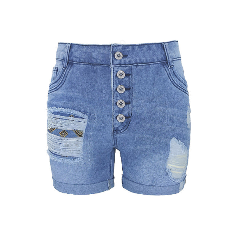 Damen Jeans-Shorts mit lässigem Fransen-Design und modischen Applikationen