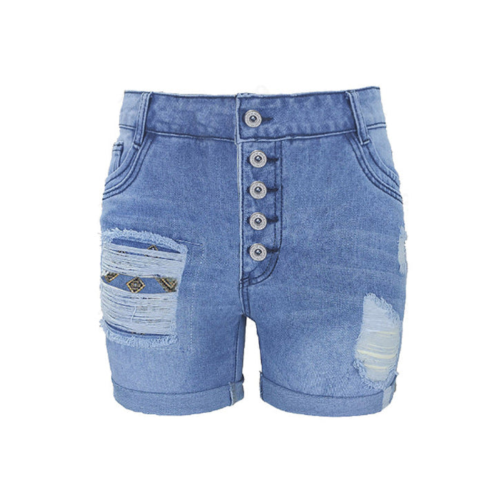 Damen Jeans-Shorts mit lässigem Fransen-Design und modischen Applikationen