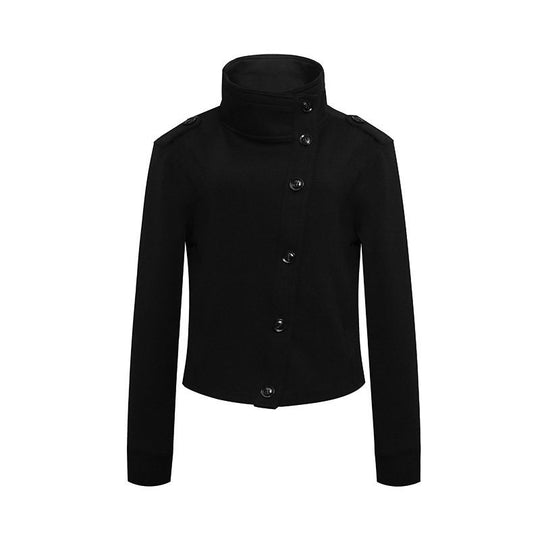 Damen Kurze Wolloptik-Militärjacke mit Stehkragen und asymmetrischer Knopfleiste Nord Taschen