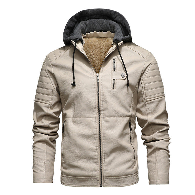 Herren Kunstleder-Hoodie-Blouson mit Teddyfutter, gesteppter Ärmelpasse und Kapuzenlayer Nord Taschen