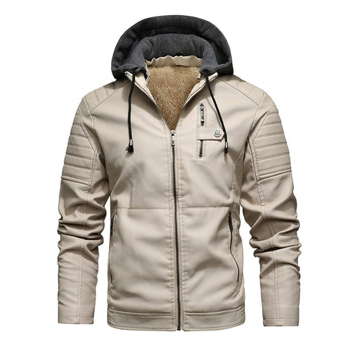 Herren Kunstleder-Hoodie-Blouson mit Teddyfutter, gesteppter Ärmelpasse und Kapuzenlayer Nord Taschen