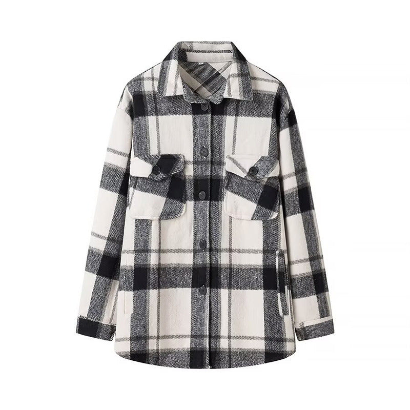 Damen Karo-Übergangs‑Shacket aus weichem Flanell mit aufgesetzten Brusttaschen Nord Taschen