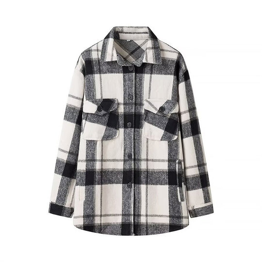 Damen Karo-Übergangs‑Shacket aus weichem Flanell mit aufgesetzten Brusttaschen Nord Taschen