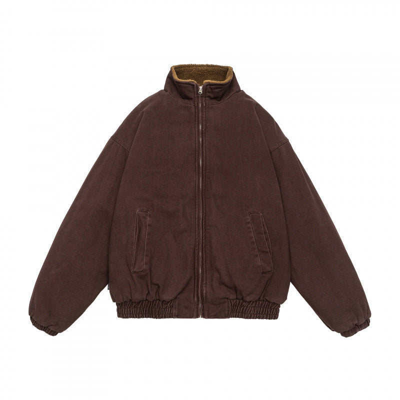 Herren Gefütterte weit geschnittene Winterjacke mit Sherpa-Futter und Stehkragen Nord Taschen