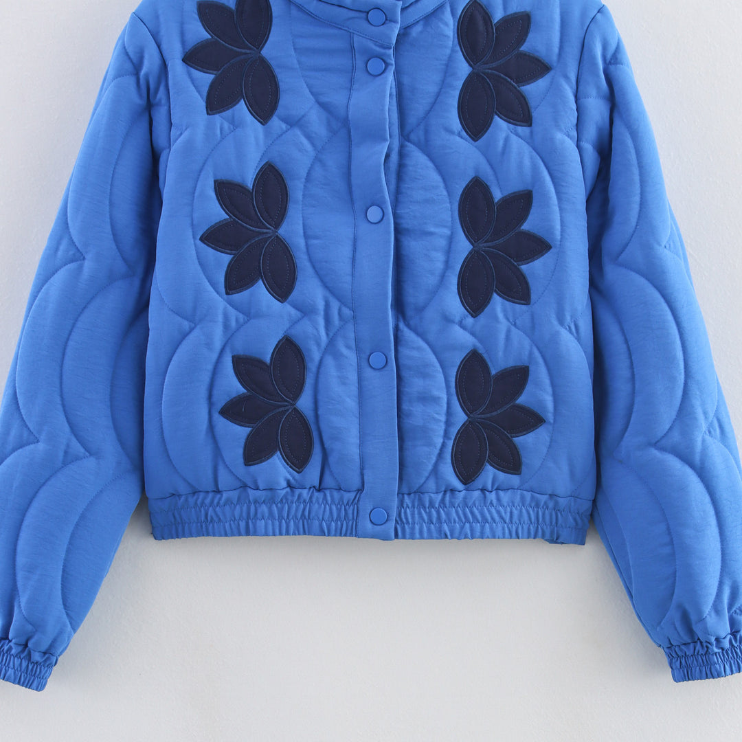 Damen Gesteppte Kurzjacke mit floraler Steppung und Stehkragen Nord Taschen