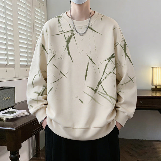 Herren Sweatshirt mit abstraktem Print, Rundhalsausschnitt und relaxed Fit Nord Taschen