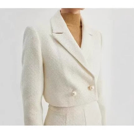 Damen Kurz geschnittener Bouclé-Blazer mit taillierter Silhouette und Doppelknopf Nord Taschen