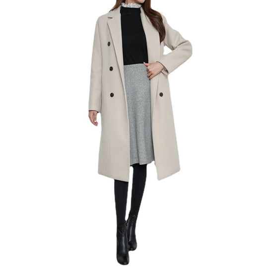 Damen Lang geschnittener Wollmix-Mantel im minimalistischen Doppelreiher mit tiefem Revers Nord Taschen